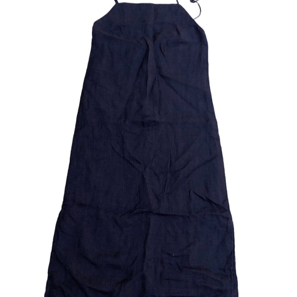 TRIBE ALIVE BRAND NEW 100% Linen Midi Slip Dress Women's XS Blue Square Neck‌‌‌